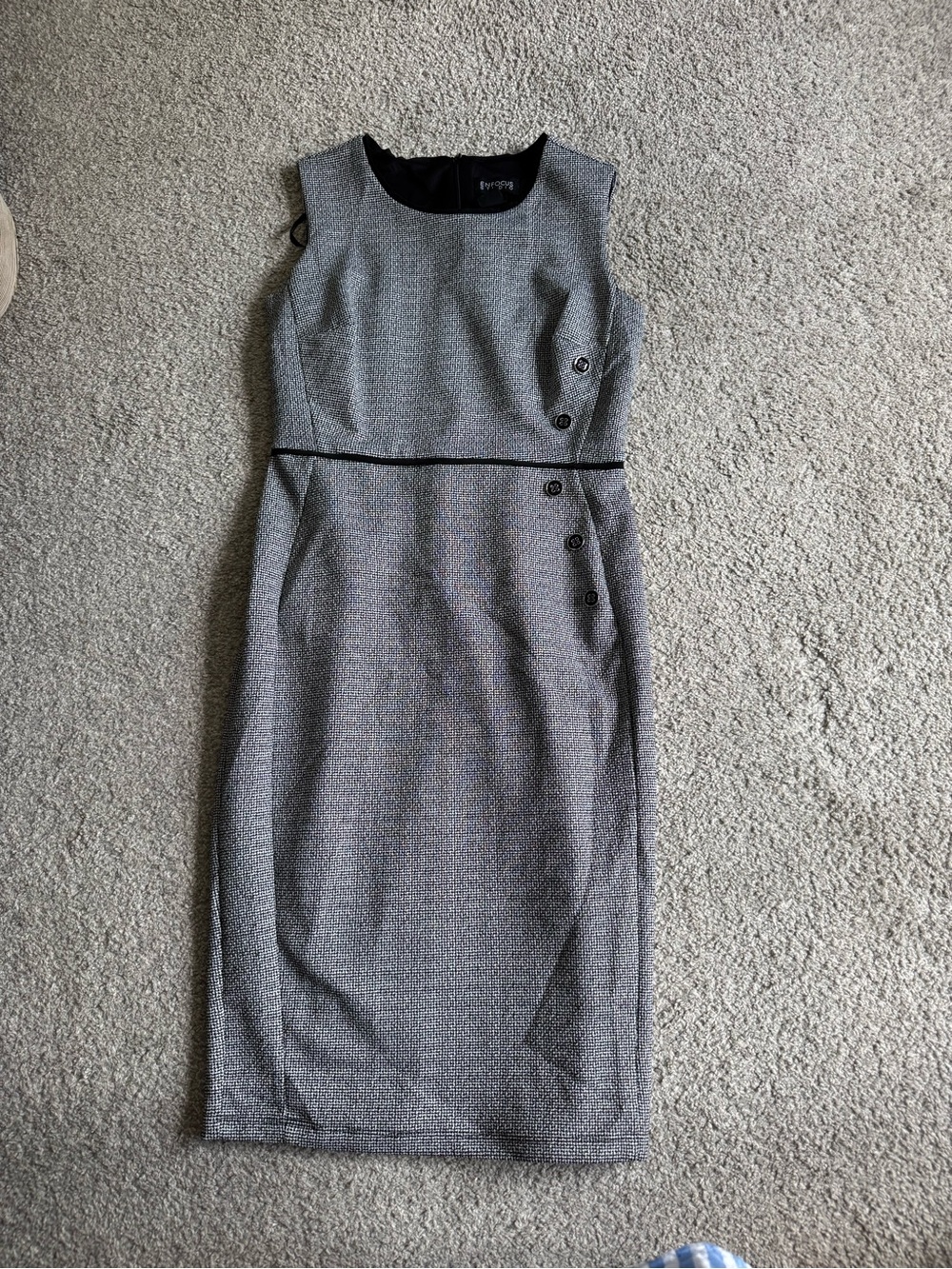 Enfocus Studio Grey Textured Midi Sheath Dress with Button Accents